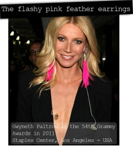 Flashy pink feather earrings by Gwyneth Paltrow